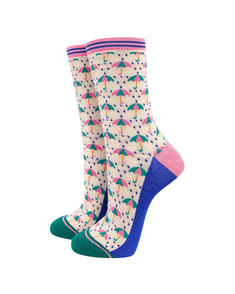 Damen-Bambussocken „Raindrops“ – Smile an, Regen egal!…