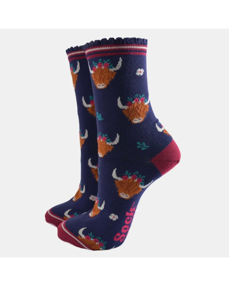 Sockenmotiv Highland Cow - Damen-Bambussocken von Sock Talk