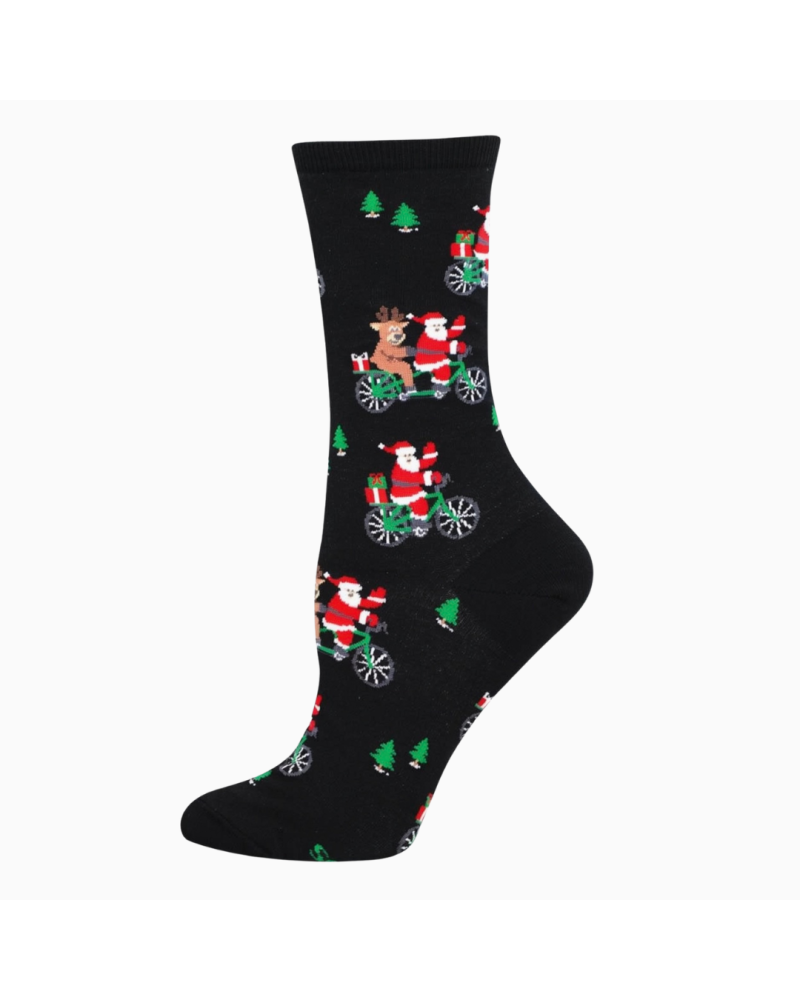 Damen-Socken Cycling Santa Claus mit Weihnachtsmann auf dem Velo von SockSmith