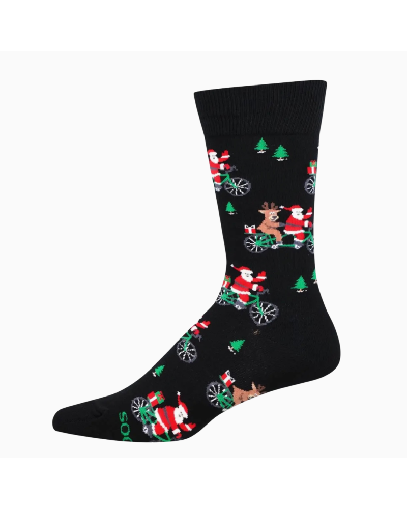 Herren-Socken Cycling Santa Claus mit Weihnachtsmann auf dem Velo von SockSmith