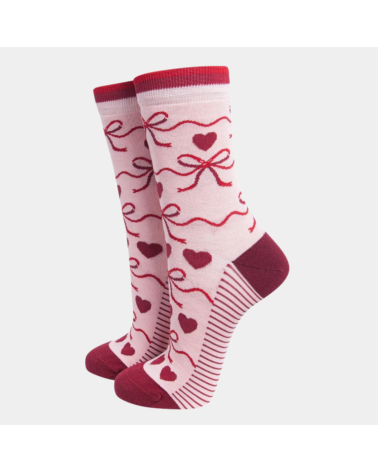 Damen-Bambussocken Heart with a Bow mit Herzen und Schleifen von Sock Talk