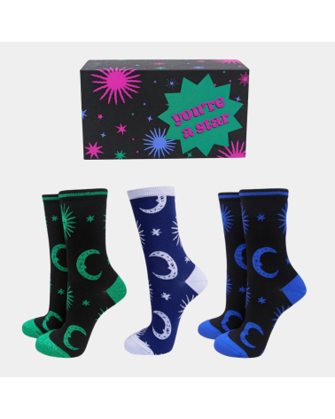 Geschenkbox Celestial mit 3 Paar Damen-Bambussocken von Sock Talk