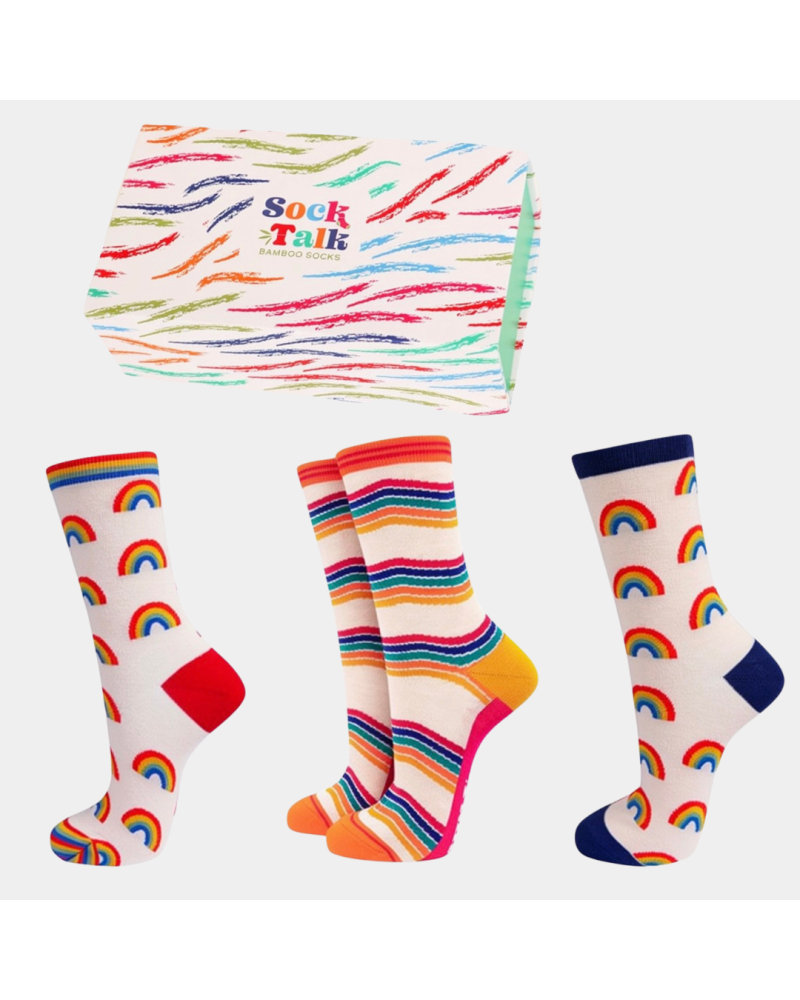 Geschenkbox Rainbow mit 3 Paar Damen-Bambussocken von Sock Talk