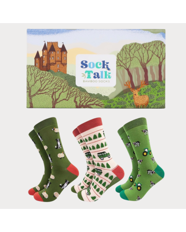 Geschenkbox Farm Yard mit 3 Paar Herren-Bambussocken von Sock Talk